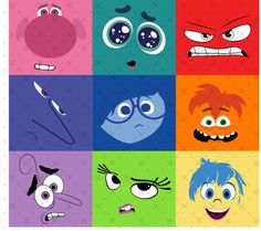 an image of cartoon faces with different facial expressions on each one square shape, including eyes and nose shapes