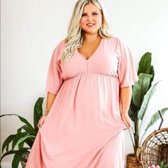 Deep V-Neck, Pullover, Fully Lined, Stretchy Empire Waist. Timeless Beauty Maxi Dress In Dusty Pink Or Mauve Pink V-neck Maternity Maxi Dress, Pink V-neck Stretch Maxi Dress, Casual Maternity V-neck Dress, Curvy Bridesmaid Dresses, Plus Size Western Wear, Curvy Maxi Dress, Cute Plus Size Clothes, Dresses Curvy, Curvy Dresses