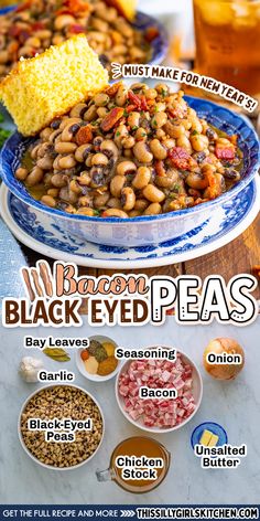 the cover of black eyed peas with different types of beans and other foods in bowls