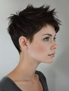 Funky Pixie Cut, Super Short Haircuts, Thick Hair Cuts, Long Hair On Top, Super Short Hair, Short Hair Color