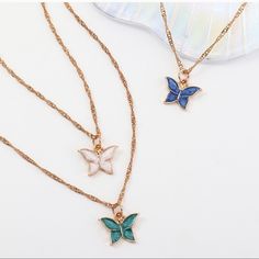 Material: Zinc Alloy, Resin Color: Blue, Green, & White Size: 40.5+5cm Pendants: 1.5*1.5cm Individually Packaged Comment Which Color You Want! Light Blue Clavicle Chain Necklace, Blue Clavicle Chain Charm Necklace, Trendy Blue Clavicle Chain Necklace, Long Sleeve Backless Dress, Rainbow Butterflies, Straw Toppers, Preppy Jewelry, Color Butterfly, Trendy Graphic Tees