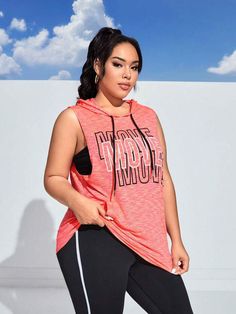 Athleisure Hooded Sports Vest, Hooded Athleisure Vest For Sports, Casual Sleeveless Hoodie For Workout, Sleeveless Athleisure Top With Drawstring Hood, Hooded Sports Vest, Casual Hooded Tank Top For Sports, Stretch Sleeveless Activewear With Letter Print, Sleeveless Top With Drawstring Hood For Spring, Sleeveless Sportswear Hoodie For Streetwear