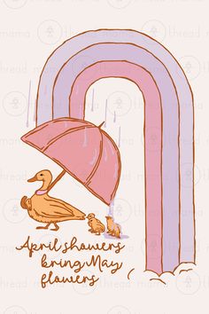 a drawing of an umbrella and ducks under it