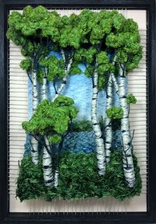 a painting of trees and grass in a frame