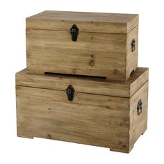 two wooden boxes stacked on top of each other