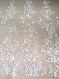 Ivory Width 51.18 inches floral lace fabric embroidered | Etsy Indian Suit, Floral Lace Fabric, Tulle Embroidery, White Lace Fabric, Beaded Lace Fabric, Lace Accessories, Bridal Lace Fabric, Bridal Dresses Lace, Wedding Dress With Veil