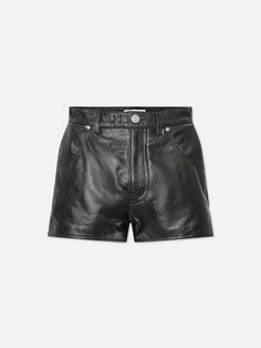 Details & Size Guide  Made from buttery-soft 100% lamb skin, this mini short has a distinctive, supermodel-inspired edge. Features front pockets plus side slits for a flattering fit.  FITS TRUE TO SIZE Frame Store, Leather Short, Mini Short, Leather Shorts, Size Guide, Siding, Skin, Leather, Black