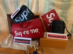 #ad Supreme Luggage, Supreme Bag Men, Louis Vuitton Supreme, Keepall 45, Lock And Key, Leather Silver, Luggage Tag, D Ring