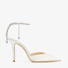 Jimmy Choo Saeda 100, Styles For Petite Women, Weddings Shoes, Jimmy Choo Saeda, Designer Wedding Shoes, Wedding Shoes Heels, Designer Pumps, Satin Pumps, Crystal Chain