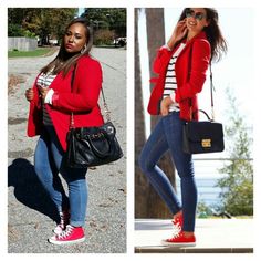 Red Canvas Shoes Outfit, Red Blazer Outfit Plus Size, Red Converse Outfit Women, Blazers With Sneakers Outfits Women, Plus Size Outfits With Converse, Red Shoe Outfits For Women, Red Blazer And Jeans Outfit, Chuck Outfits Women