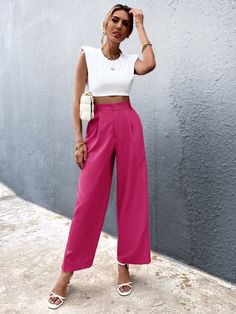 Dusty Pink Pants Outfit, Green Trousers Outfit, Mint Green Outfits, Mint Green Pants, Wide Leg Trousers Outfit, Mint Pants