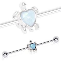 316L Stainless Steel Heart Synthetic Opal Turtle Industrial Barbell - Fashion Hut Jewelry Piercing Industrial, Industrial Earrings, Industrial Piercing Jewelry, Nose Ring Jewelry, Eyebrow Jewelry, Mens Sterling Silver Necklace, Barbell Earrings, Stone Bar, Industrial Barbell