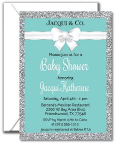 Baby and Co. Shower Invitations Elegant Bride, Beautiful Invitations, Tiffany And Co, Printed Invitations, White Bow, Diy Printables, Bridal Shower Invitations, White Envelopes, Shower Invitations