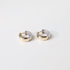 Classic two-tone reversible hinged huggie hoops 14k Yellow & White Gold 5mm Wide 15mm Outside Diameter Timeless White Gold Huggie Hoop Earrings, Everyday White Gold Huggie Rings, Small Hoop Hinged Huggie Earrings For Anniversary, Everyday White Gold Tarnish Resistant Huggie Earrings, Formal Huggie Earrings, Formal White Gold Huggie Earrings, Elegant Everyday Hinged Huggie Earrings, Elegant Hinged Huggie Earrings For Everyday, Everyday Elegant Hinged Huggie Earrings