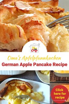 the german apple pancake recipe is shown