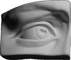 an eye is shown in the center of this black and white photo, which appears to be part of a sculpture