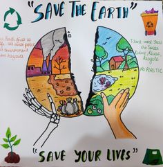 a poster with two hands touching each other and the words save the earth written on it