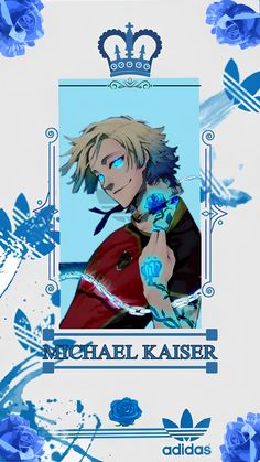 an image of michael kaiser with blue flowers