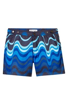 Lightweight, quick-drying fabric takes you from the party to the pool and back in flat-front swim trunks that double as easy-wearing shorts when you're on land. They're crafted with 100% recycled fibers to make a smaller eco splash and sport a trio of pockets for easy storage of essentials. Style Name:Prince & Bond Elvio Tailored Wave Print Hybrid Swim Trunks. Style Number: 6589857. Fitted Swim Trunks For Summer Pool, Fitted Summer Swim Trunks For Pool, Multicolor Fitted Swim Trunks For Pool, Beach Season Water Polo Swim Trunks, Beachwear Swim Trunks For Water Polo, Fitted Swim Trunks For Pool, Fitted Summer Swim Trunks For Water Sports, Multicolor Short Length Swimwear For Pool, Fitted Blue Swim Trunks For Water Polo