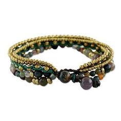 Agate beaded bracelet, 'Summer Earth' - Brass and Agate Multi-Strand Beaded Bracelet from Thailand (image 2f) Bracelet Summer, Popular Jewelry, Black Wedding Dresses, Macrame Bracelets, Women Artisans, Agate Beads, Black Wedding, Jewelry Packaging, Agate Stone