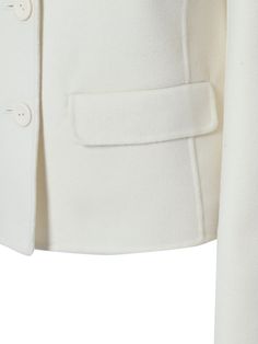 88% Virgin wool, 6% Silk, 6% Cashmere Lining: 100% Polyester White Classic Wool Coat, Classic White Wool Coat, White Wool Outerwear With Notch Lapel, Timeless White Outerwear With Concealed Placket, Fitted Cashmere Outerwear With Pockets, White Timeless Wool Outerwear, Classic White Wool Tweed Jacket, Timeless White Wool Outerwear, White Fitted Wool Tweed Jacket