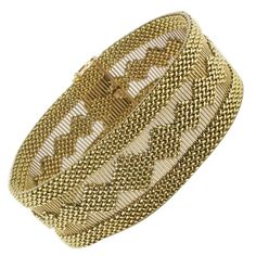 Antique Golden Ribbon Bracelet | From a unique collection of vintage link bracelets at https://www.1stdibs.com/jewelry/bracelets/link-bracelets/ Elegant Gold Band Bracelet, Gold Woven Bracelet Jewelry, Elegant Yellow Gold Bracelet With Decorative Band, Formal Yellow Gold Jewelry With Interwoven Design, Gold Woven Bracelet, Golden Ribbon, Golden Bracelet, Ribbon Bracelet, Ribbon Bracelets