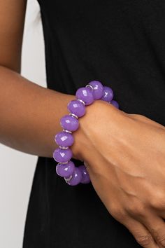 Dainty silver rings and oversized faceted opaque purple crystal-like beads alternate along a stretchy band around the wrist, creating a mystical pop of color.

 Sold as one individual bracelet. Dainty Silver Rings, This Is My Jam, Vintage Paparazzi, Pink Tour, Purple Bracelet, Vip Group, My Jam, Independent Consultant, Purple Crystal