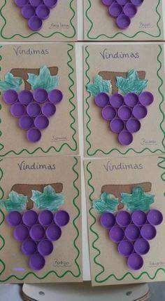 four grape crafts for kids to make with the grapes on them are made out of construction paper