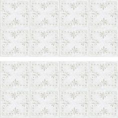 two white wallpapers with floral designs on the sides and one has a square pattern