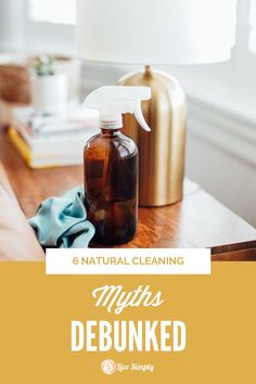 a bottle of debunked cleaner sitting on top of a table next to a lamp