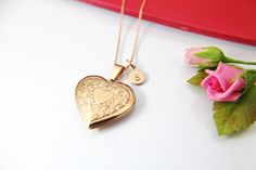 This is a rose gold-tone stainless steel locket charm with hand-stamped initial charm on Rose Gold over a stainless steel chain 18 inches. (Hypoallergenic) Tarnish Resistant! Top Quality, Happiness Guarantee! ♥ You will receive 1 necklace ♥ 304 Stainless Steel Locket Pendants, Photo Frame Charms, Heart, Rose Gold, 29x29x6.5mm, inner diameter: 20x21mm ♥ Initial Disc Stainless Steel Charms, Flat Round, 8-10mm. ♥ Stainless Steel cian 18 inches **conversion : 1 inch = 25.4mm or 1mm = 0.0393 inch** ♥ Vintage Gold Charm Necklaces For Personalized Gifts, Personalized Gold Locket Necklace For Wedding, Engraved Rose Gold Locket Necklace For Anniversary, Personalized Brass Pendant Locket Necklace, Personalized Gold Locket Necklace For Anniversary, Gold Heart-shaped Stamped Jewelry, Personalized Brass Medallion Locket Necklace, Personalized Gold Heart Pendant Locket Necklace, Personalized Gold Heart Locket Necklace