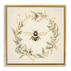 a painting of a bee surrounded by leaves