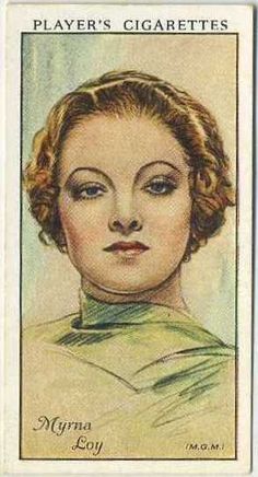 Myrna Loy ~ 1934 John Player & Sons Film Stars Tobacco Card, Series 1, #33 on Immortal Ephemera... 1920 Movie Stars, Ball Of Fire 1941, Theatre Movie, Gaslight Movie 1940, Hollywood Art, Star View, Drawing Portraits, 20s Silent Film Star, 1920s Silent Film Actresses