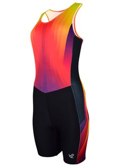 This unisuit is designed so you can move with precision. Made of Drywick, our midweight workhorse fabric, that features a microfiber polyester construction, soft stretch, wicking, anti-microbial, and UV protection. Unisuits are the preferred racing and training garment in the rowing world. JL's original "V-Front" waistline visually elongates the torso allowing for a proper and flattering fit. The women's suit top is made with bathing suit construction; sewn-in liner (made of recycled polyester) Fitted Nylon Activewear For Sports Events, Fitted Orange Activewear For Training, Functional Stretch Swimwear For Sports, Fitted Sleeveless Activewear For Swimming, Fitted Moisture-wicking Unitard For Sports, Nylon Stretch Swimwear For Sports Events, Fitted Activewear For Summer Water Sports, Athleisure Fitted Swimwear For Sports, Fitted Activewear For Water Sports In Summer