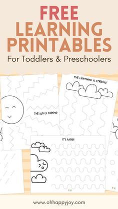 four free learning printables for toddlers and preschoolers with the text, free learning