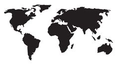 a black and white map of the world on a white background with clippings