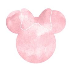 a pink mickey mouse head with a bow on it's side, drawn in watercolor