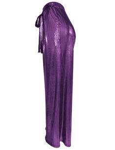 Purple Gilded Elastic Tie Waist Wide Leg Pants Glamorous Purple Bottoms For Night Out, Chic Purple Evening Bottoms, High Waist Purple Bottoms For Night Out, Chic Full Length Purple Bottoms, Purple Full-length Bottoms For Night Out, High Waist Purple Pants For Night Out, Purple Wide-leg Pants For Party, Purple Bottoms For Evening In Spring, Purple Bottoms For Spring Evening