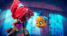 the little mermaid and her fish friend appear to be in an animated scene from disney's finding nemo