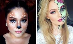 61 Easy DIY Halloween Makeup Looks - StayGlam Diy Zombie Makeup Easy, Face Paint Ideas For Women, Sugar Skull Inspired Makeup, Diy Zombie Makeup, Halloween Face Paint Ideas, Zombie Makeup Easy, Deer Makeup