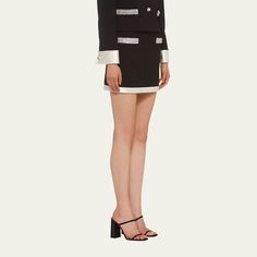 Miu Miu grain de poudre skirt with glass embellishment High waist A-line silhouette Mini length Side zip Virgin wool/elastane Dry clean Made in Italy Wool Mini Skirt, Blazer And Skirt, Bergdorf Goodman, Miu Miu, Side Zip, Mini Skirt, Grain, Tops Designs, High Waist