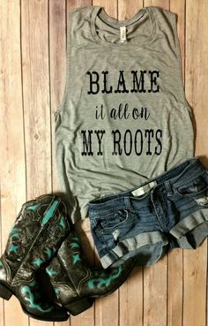 Blame it all on My Roots Flowy Scoop Muscle Shirt Casual Gray Tank Top, Trendy Heather Grey Stretch Tops, Casual Heather Grey Top With Text Print, Casual Soft-washed Tank Top, Casual Heather Grey Top For Spring, Fall Casual Graphic Print Tank Top, Casual Cotton Tank Top With Text Print, Casual Tri-blend Tops With Letter Print, Trendy Soft-washed Gray Tops