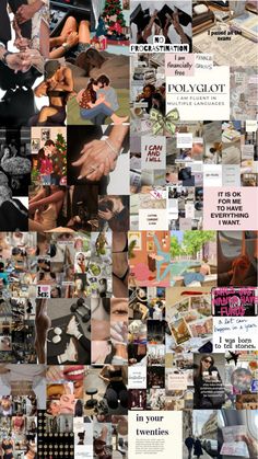 a collage of images with words and pictures on them, including people's hands