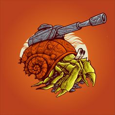 an image of a snail with a tank on it's back and fire coming out of its shell