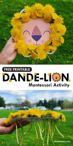 Fun todder and preschool activity with your kids that helps them practice fine motor skills. Take your kids out for a nature walk and pick dandelions to complete the lions mane. Great activity for prechool kids who want to go to the park for a fieldtrip. The dande-lion print is free to download. Add it to your montesorri lesson plans and let kids be creative with this DIY craft activity. #dandelion #naturewalk #natureactivity #preschoolactivity #toddleractivity #montessori #freeprintables Montessori Activity, Nature Craft, Daycare Activities, Toddler Art, Toddler Learning Activities, Toddler Fun, Nature Activities, Montessori Activities