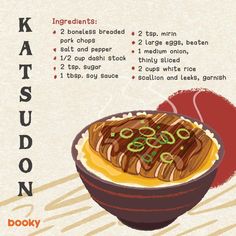 an illustration of a bowl of food with instructions on the side and information about it