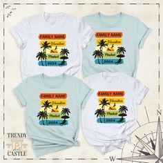 Custom Family Vacation Shirt, Family Beach Party Tees, Summer Holiday Family Trip Group Shirt, Family Travel Shirts, Sunset Palm Tree Shirt Custom Family Vacation Shirt: Make your family vacation even more memorable with our Custom Family Vacation Shirt! This shirt is perfect for your family beach party or summer holiday family trip, creating a unified and fun look for the whole group. Personalized with your family name or special message, it's a great way to celebrate your time together. The vibrant sunset palm tree design adds a tropical flair, making it ideal for family travel shirts. Whether you're taking a beach trip or just want a matching family outfit, these Family Beach Party Tees are a must-have. Show off your family spirit and create lasting memories with our Custom Family Vacat Family Matching T-shirt For Beach Season Vacation, Casual T-shirt For Family Reunion Beach Season, Summer Family Vacation Shirt With Short Sleeves, Short Sleeve T-shirt For Family Reunion In Summer, White Shirt For Family Reunion In Summer, White Summer Shirt For Family Reunion, Relaxed Fit T-shirt For Family Reunion In Summer, Relaxed Fit T-shirt For Summer Family Reunion, Summer Family Vacation Shirt With Graphic Print