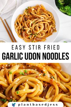 View on a bowl of vegan garlic udon noodles. Asian Style Garlic Noodles, Chilli Garlic Udon Noodles, Instant Pot Udon Noodles, Vegan Noodles Asian, Recipe For Udon Noodles, Meal Ideas Asian, Chinese Udon Noodle Recipes, Easy Vegetarian Noodle Recipes, Healthy Garlic Noodles