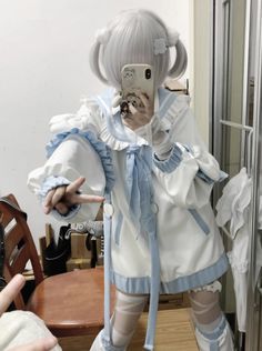 ❤︎❤︎ White Long Sleeve Outerwear For Cosplay, White Long Sleeve Outerwear With Ruffles, White Ruffled Long Sleeve Outerwear, White Harajuku Long Sleeve Outerwear, White Winter Cosplay Top, White Tops For Winter Cosplay, Casual White Outerwear With Ruffles, White Long Sleeve Tops For Cosplay, Blue Long Sleeve Outerwear With Ruffles