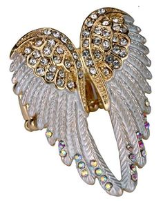 Ethereal Crystal-Embellished Angel Wings Adjustable Ring Discover a beautiful metallic angel wing ring adorned with crystal inset highlights. This luxurious accent piece features an elaborate and elegant design that is perfect for making a fashion statement. Intricate Design Crafted with meticulous attention to detail, this stunning ring showcases shimmering crystals delicately set within the intricate metallic angel wing design. It exudes luxury and sophistication, making it an ideal addition t Stretch Rings, Wing Ring, Angel Wing Ring, Crystal Angel, Casual Rings, Angel Jewelry, Biker Jewelry, Stretch Ring, Crystal Angels